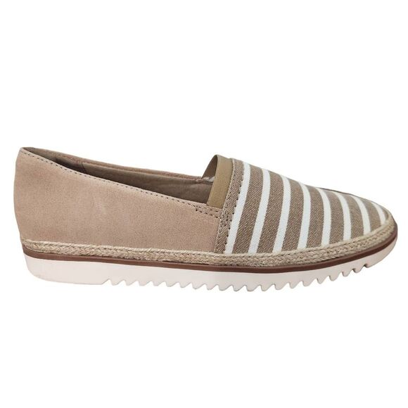 Clarks Serena Paige Suede Slip On Comfort Espadrilles in Tan and White Size 7 N - Picture 1 of 14